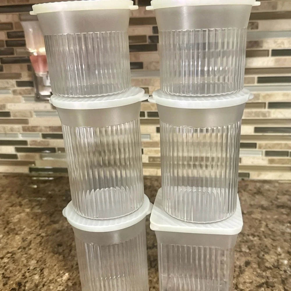 Tupperware Family Mates 6pc RARE Containers Clear with Pearlescent seals